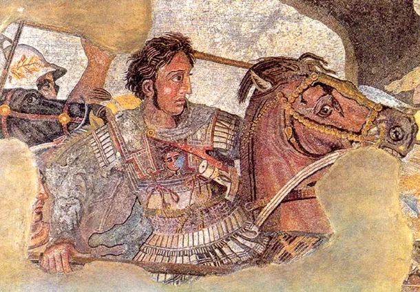 Mozaic antic din Napoli care îl reprezintă pe Alexandru Macedon în luptă cu regele Darius al Persiei
