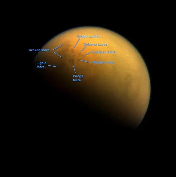 Lacurile de hidrocarburi lichide de pe Titan.