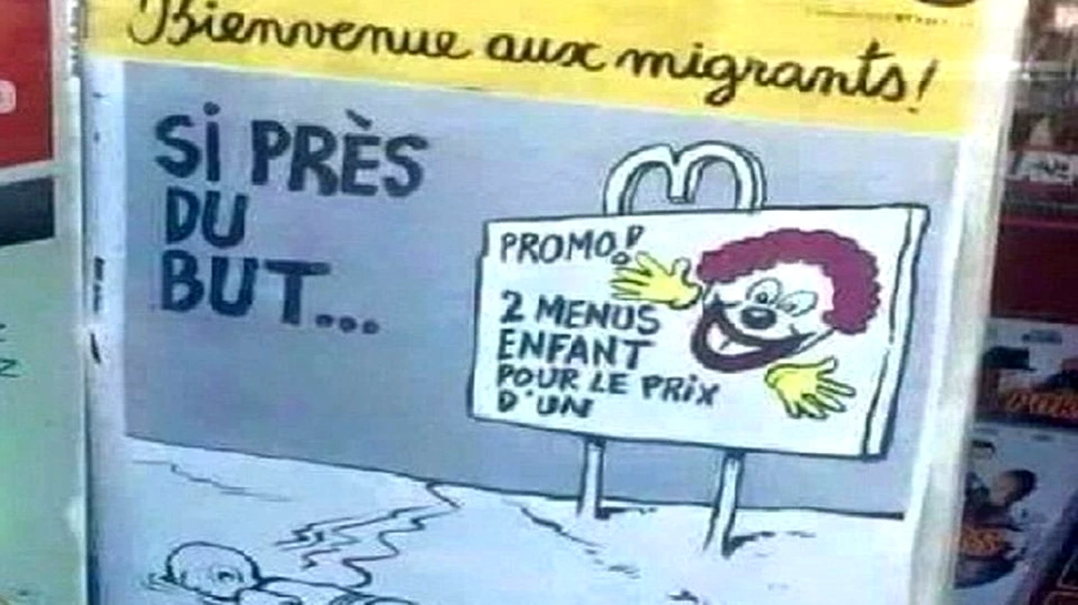 Charlie Hebdo, noi caricaturi controversate: mesajul despre băieţelul sirian găsit mort pe o plajă în Turcia – FOTO
