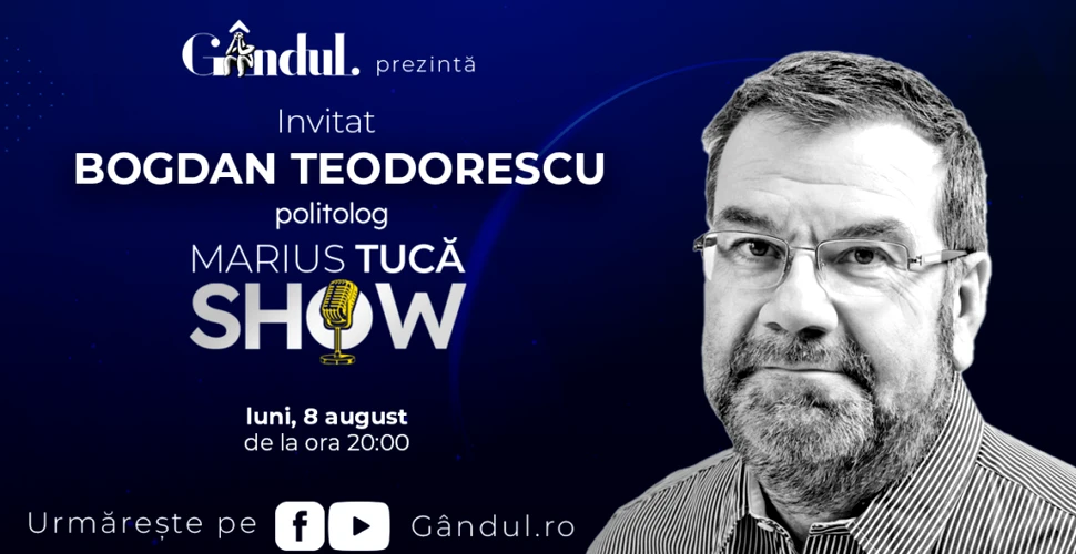 Marius Tucă Show începe luni, 8 august, de la ora 20.00, live pe gandul.ro