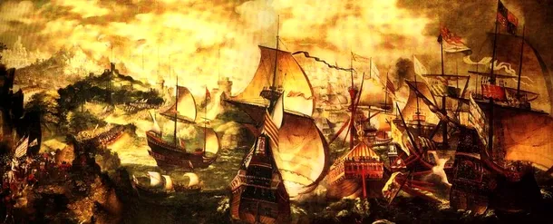Imagine de epocă cu flota Invincibila Armada