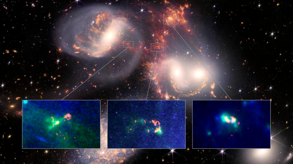 Telescopul Webb și Observatorul ALMA au dezvăluit șocul galactic din Cvintetul lui Stephan