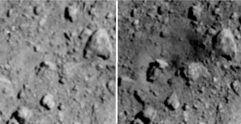 Imagini ale craterului făcut de sonda japoneză pe asteroidul Ryugu. Impactul exploziei a fost mult mai mare