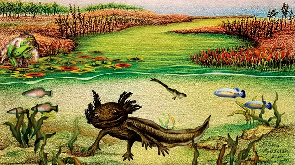 O fosilă de salamandră înrudită cu celebrul axolotl a fost descoperită în Mexic