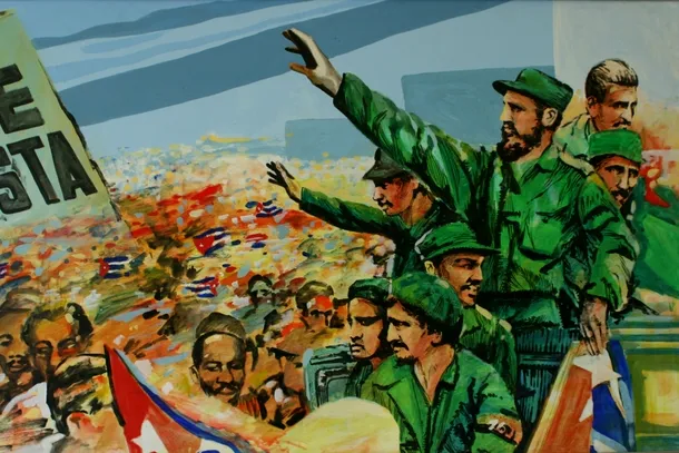 Una dintre numeroasele fresce apărute după incident, în care este omagiat El Lider Maximo, cum a fost supranumit Fidel Castro.