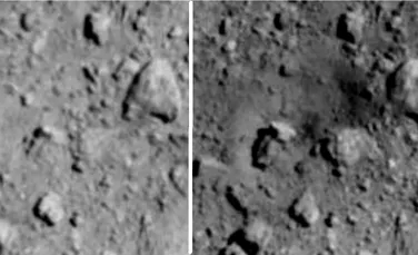Imagini ale craterului făcut de sonda japoneză pe asteroidul Ryugu. Impactul exploziei a fost mult mai mare
