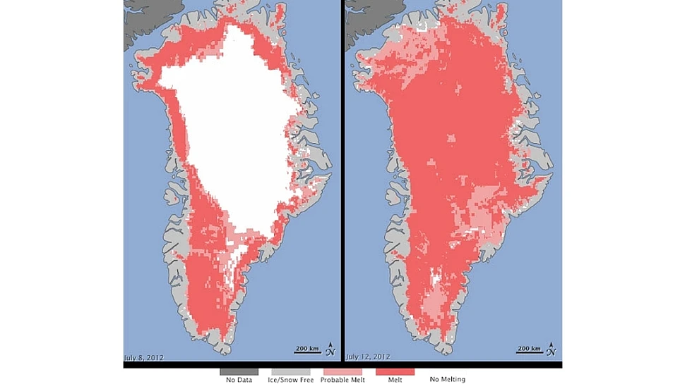 Groenlanda îşi pierde scutul de gheaţă: calota glaciară care acoperea marea insulă s-a topit aproape în totalitate