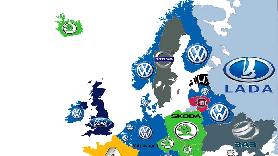 Harta preferinţelor auto: care a fost cea mai vândută maşină în 2013 în fiecare ţară din Europa? (INFOGRAFIC)
