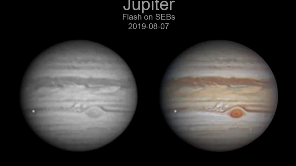 Un astrofotograf a surprins impactul unui posibil meteor cu suprafaţa planetei Jupiter