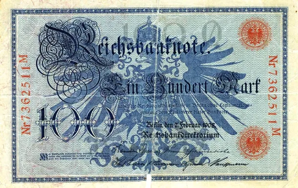 O bancnotă de 100 mărci emisă în perioada regimului nazist