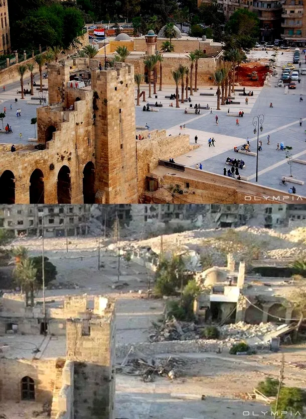 Oraşul sirian Aleppo de la monument la ruină. Efecte dezastruoase ale războiului din Siria