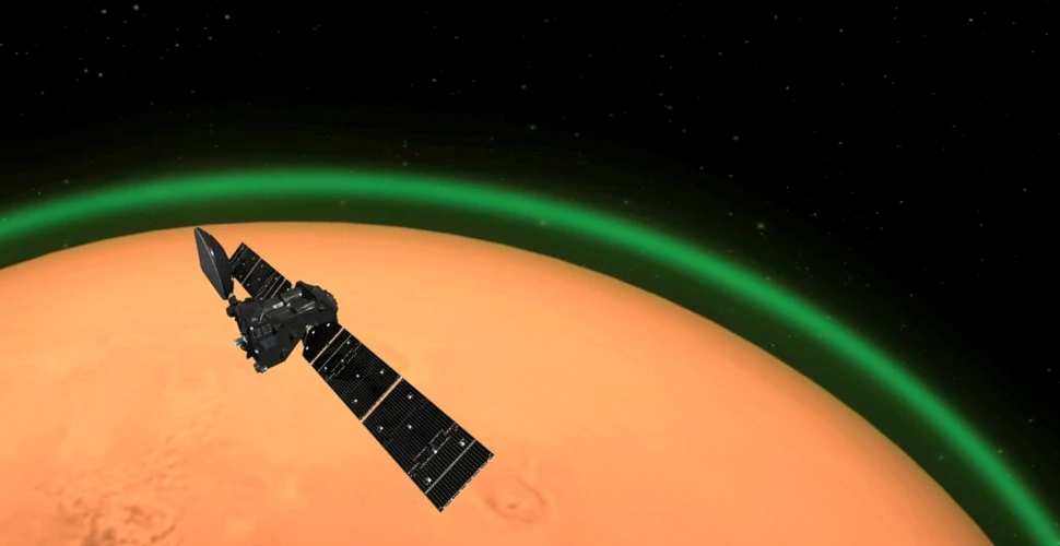 Atmosfera planetei Marte strălucește în nuanțe de verde pe timpul nopții