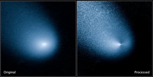 Cometa C/2013 A1, cunoscută şi sub numele de „Siding Spring”, fotografiată de telescopul spaţial Hubble