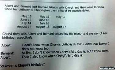 Când e ziua de naştere a lui Cheryl? Problema din Singapore care a stârnit vâlvă pe tot Internetul