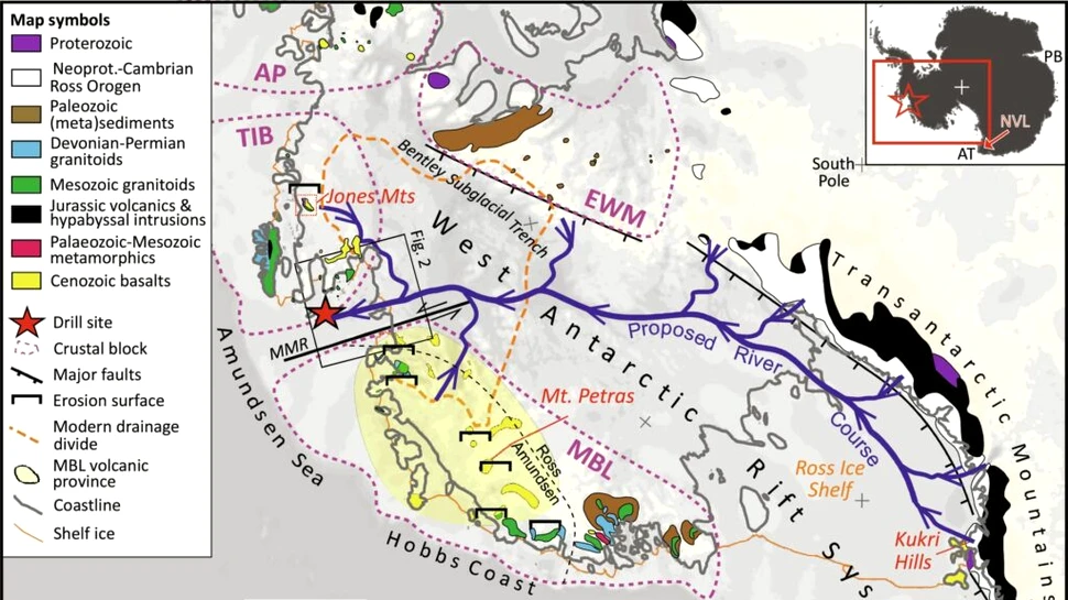Un sistem fluvial uriaș de acum 40 de milioane de ani a fost descoperit sub gheața din Antarctica