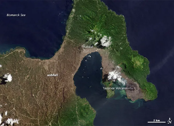 Erupţia vulcanului Tavurvur, surprinsă de sateliţi