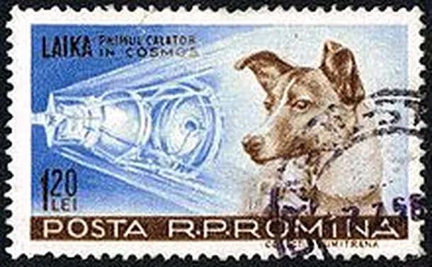 Un timbru lansat de Posta Română în 1959 pentru a sărbători succesul misiunii