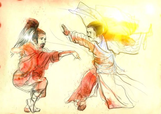 Doi luptători de Kung Fu stilizaţi