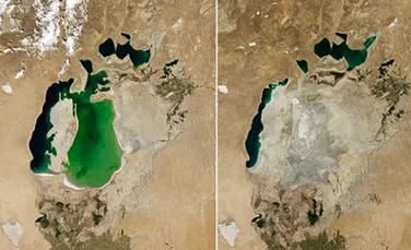Un bazin al Mării Aral a secat aproape complet. Dezastrul ecologic a fost surprins în imagini de un satelit NASA