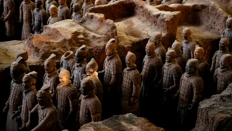 Doi soldați din celebra Armată de Teracotă a Chinei au fost „împinși și trași” de un turist