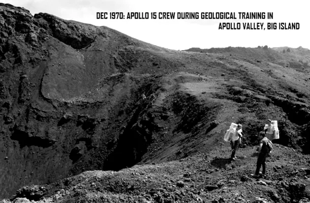 Decembrie 1970: astronauţii fac o călătorie de explorări geologice pe Insula Mare a Arhipelagului Hawaii.