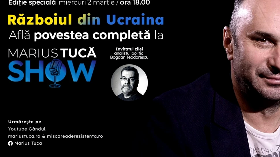 Marius Tucă Show – ediție specială „Războiul din Ucraina” pe Gândul