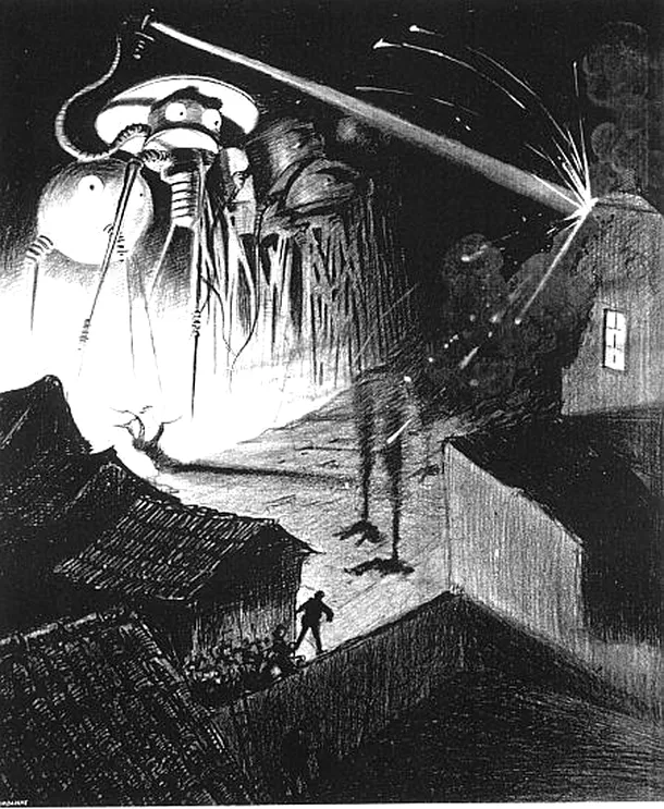 Ilustraţie din romanul „Războiul Lumilor”, de H.G. Wells