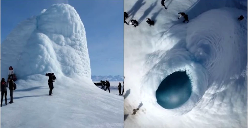 Un „vulcan de gheață” cu o înălțime de peste 13 metri a apărut pe o câmpie din Kazahstan