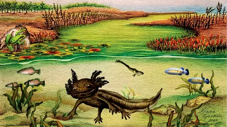 O fosilă de salamandră înrudită cu celebrul axolotl a fost descoperită în Mexic