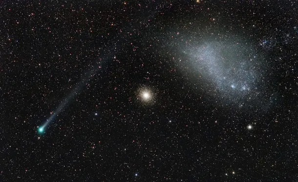 Cosmic Alignment: Comet Lemmon, GC 47 Tucanae and the SMC