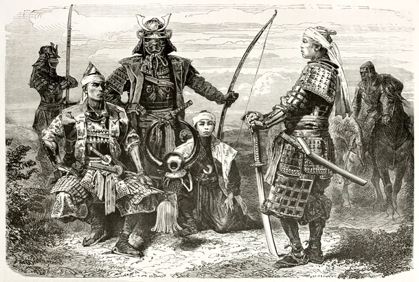  desen de epoca cu un grup de samurai