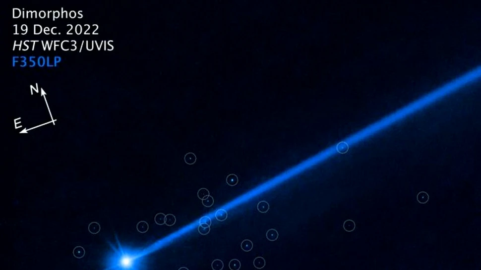 Telescopul Hubble a surprins bolovani „care evadează” din asteroidul Dimorphos după impactul cu DART