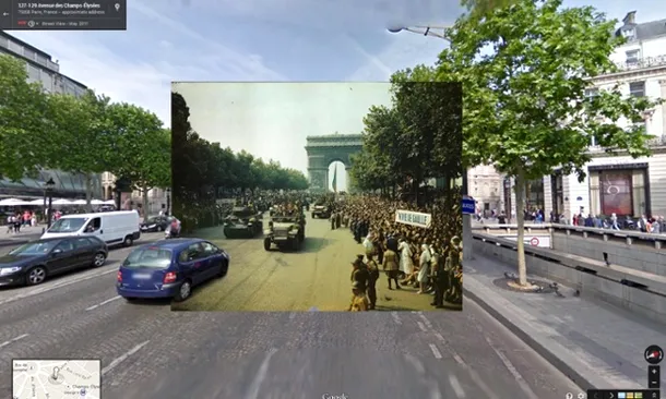Eliberare Parisului, mulţimea se bucură pe Champs-Elysees, august 1944
