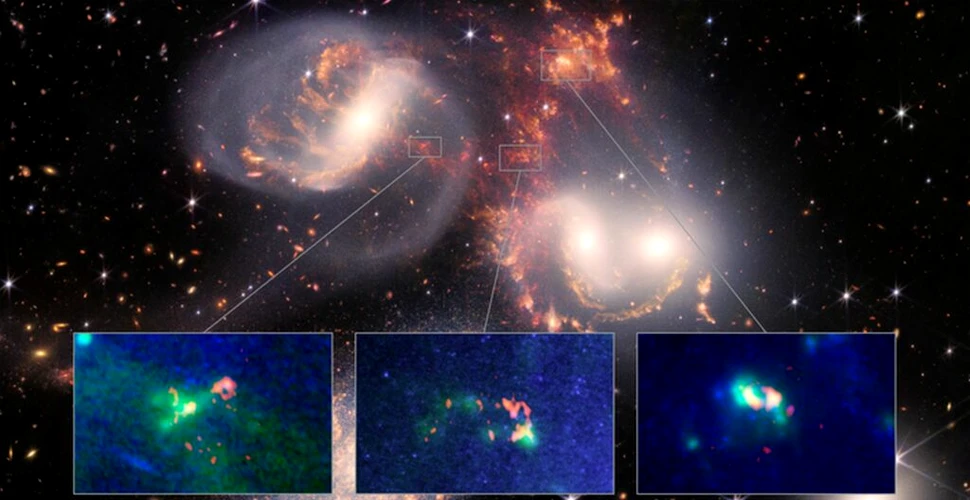 Telescopul Webb și Observatorul ALMA au dezvăluit șocul galactic din Cvintetul lui Stephan