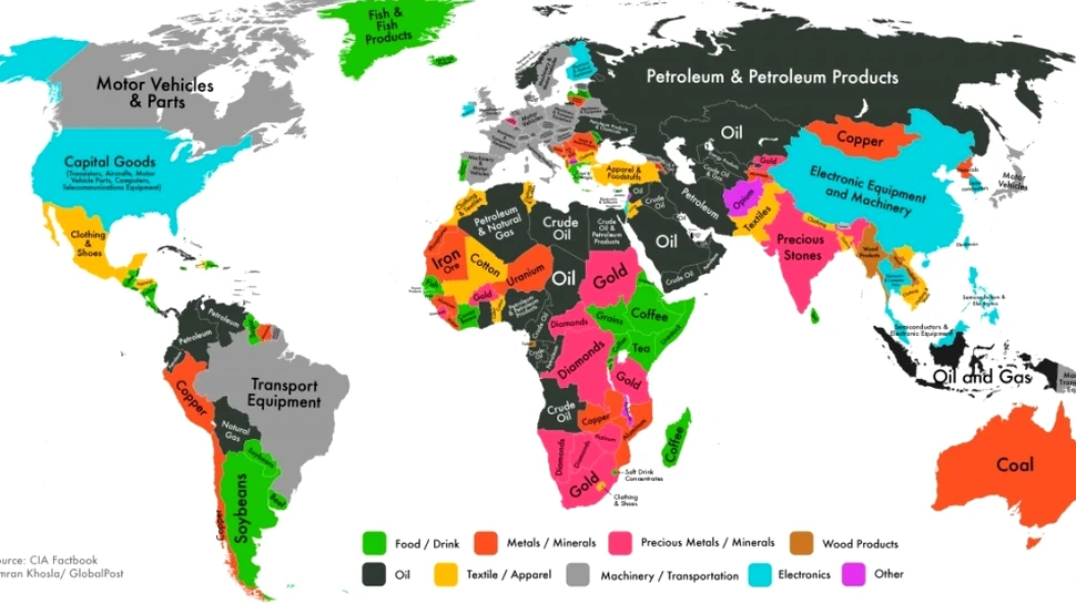 Care este principalul produs pe care îl exportă România? Dar celelalte ţări din lume? (INFOGRAFIC)