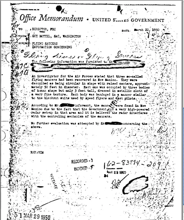 Un document al FBI din 1950