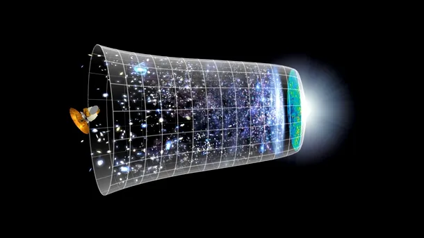 Reprezentare artistică a modului în care după Big Bang se puteau forma două Universuri, în direcţii opuse