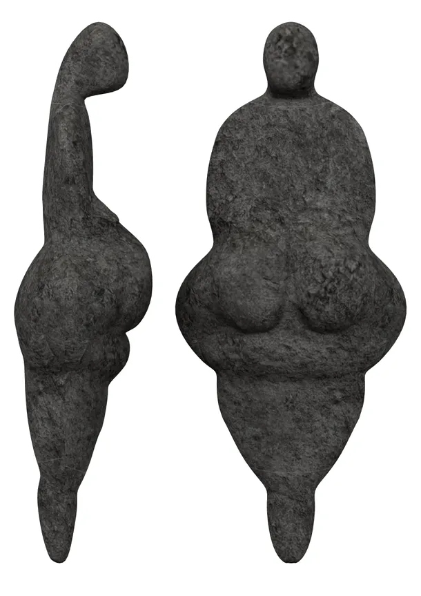 Replică a figurinei cunoscute sub numele de Venus din Lespugue, o mică statuetă din fildeş, descoperită în Franţa, având vârsta de 24.000 - 26.000 de ani.