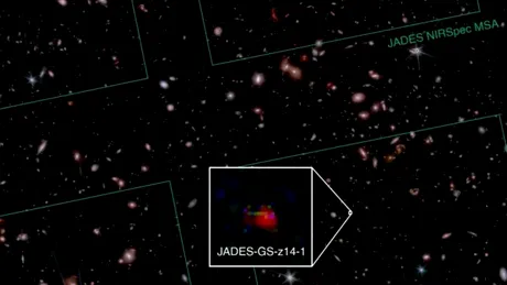 Telescopul Webb și-a doborât propriul record pentru cea mai îndepărtată galaxie cu MoM-z14