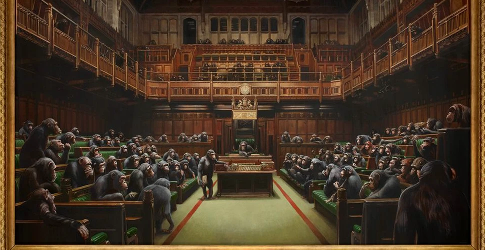 Pictura lui Banksy care ironizează parlamentarii britanici s-a vândut cu o sumă de cinci ori mai mare decât fusese evaluată
