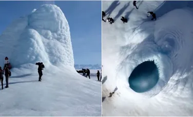 Un „vulcan de gheață” cu o înălțime de peste 13 metri a apărut pe o câmpie din Kazahstan