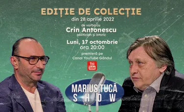 Marius Tucă Show începe luni, 17 octombrie, de la ora 20.00, live pe gândul.ro cu o nouă ediție de colecție