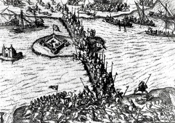 Gravură de epocă cu Bătălia de la Giurgiu, câştigată categoric de Mihai