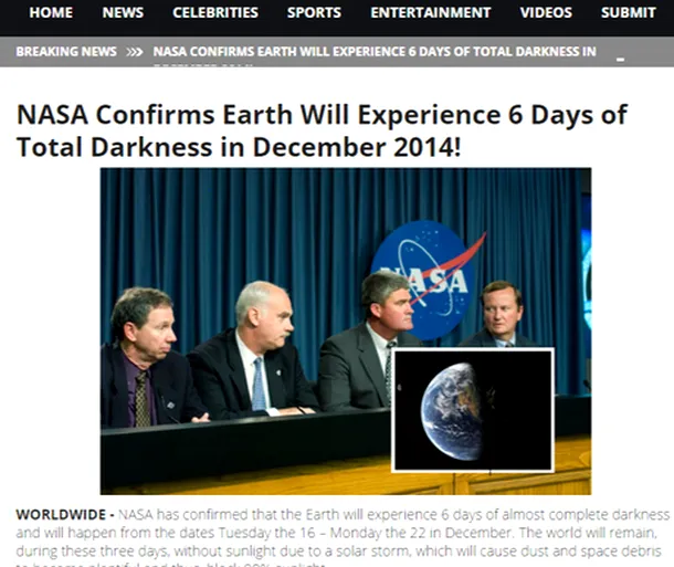 Site-ul care a lansat ştirea falsă despre NASA