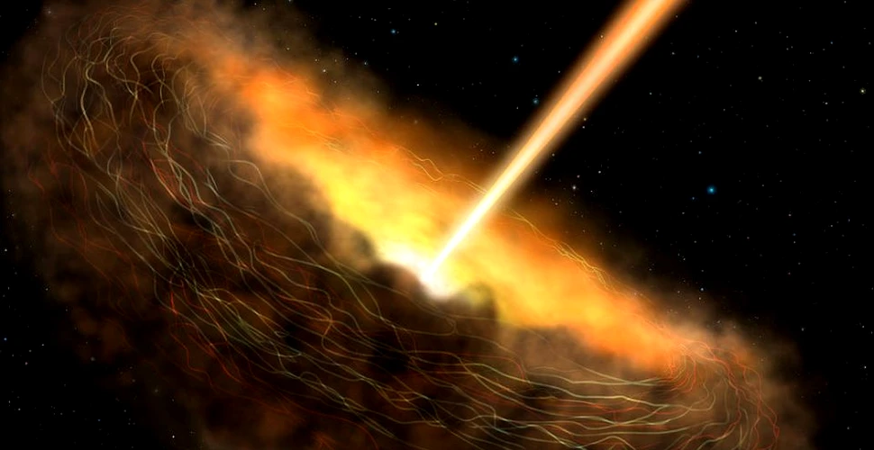O gaură neagră care se învârte aruncă nori de plasmă în spaţiu, cu o viteză mare