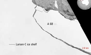 Ce se întâmplă cu aisbergul MASIV desprins din calota Larsen C. Experţii susţin că o nouă crevasă ar putea destabiliza calota