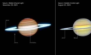 Atmosfera haotică a lui Saturn, dezvăluită de telescoapele James Webb și Hubble