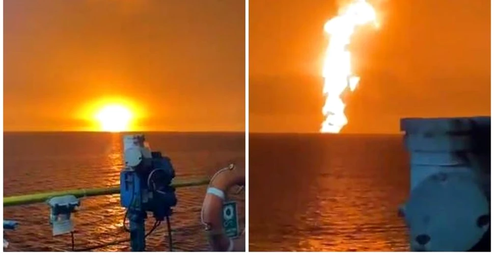 O explozie uriașă, cauzată de „un vulcan noroios”, văzută în apropiere de o platformă petrolieră din Marea Caspică