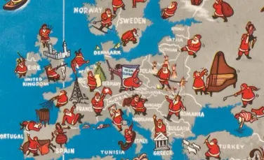 O hartă din 1955 prezintă aventurile lui Moş Crăciun prin lume în timp ce livrează cadouri. Ce a păţit în România – FOTO
