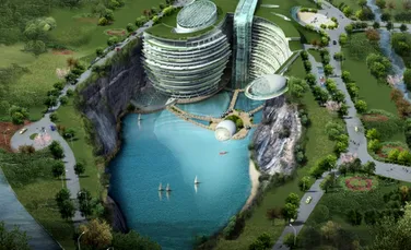FOTO. China a construit unul dintre cele mai spectaculoase hoteluri, aflat la baza muntelui Tianmashan